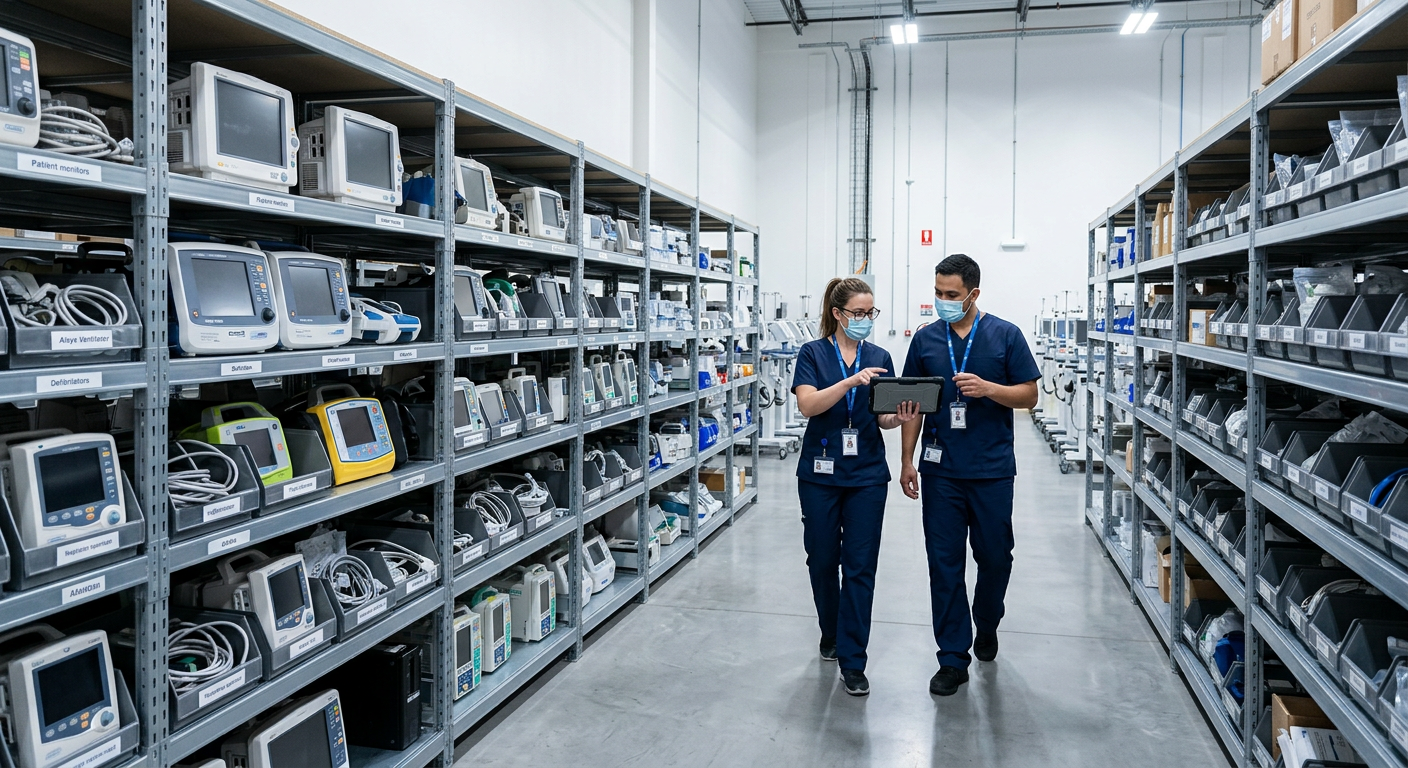 ProMed Source medical equipment acquisition facility β organized inventory of patient monitors, defibrillators, and ventilators